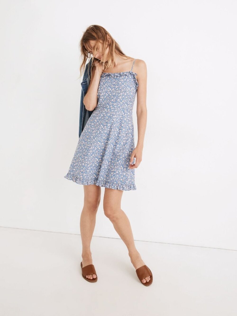 MADEWELL Summer Vines Heritage Blue Floral Cotton Voile Cami Mini Dress, Size 6